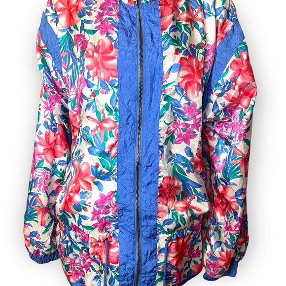 Lavon Windbreaker Bomber Jacket Women's M Multicolored Floral Print VTG Zipper - Picture 4 of 12